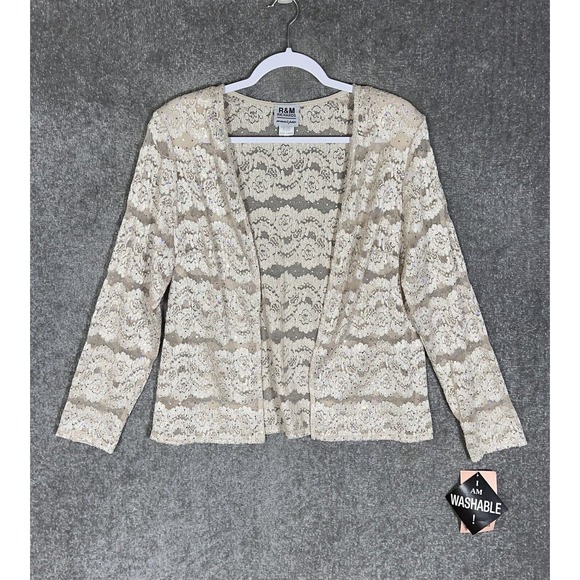 R & M Richards Lace Open Front Iridescent Cardigan Womens Size 14WP Petite‎ NWT - Picture 1 of 9
